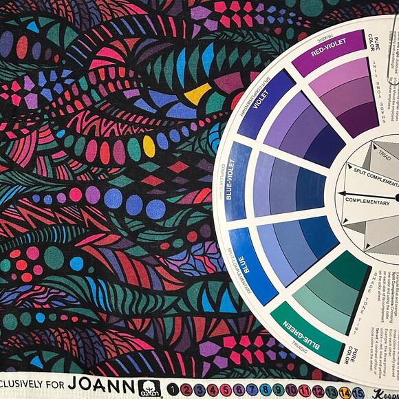 Multicolor Zentangle Print by Keepsake Calico Cotton Fabric - 1 Yard - Red, Blue - Picture 4 of 6